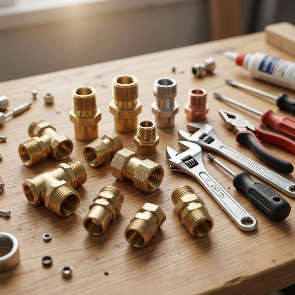 Plumbing fittings and tools for a small residential repair