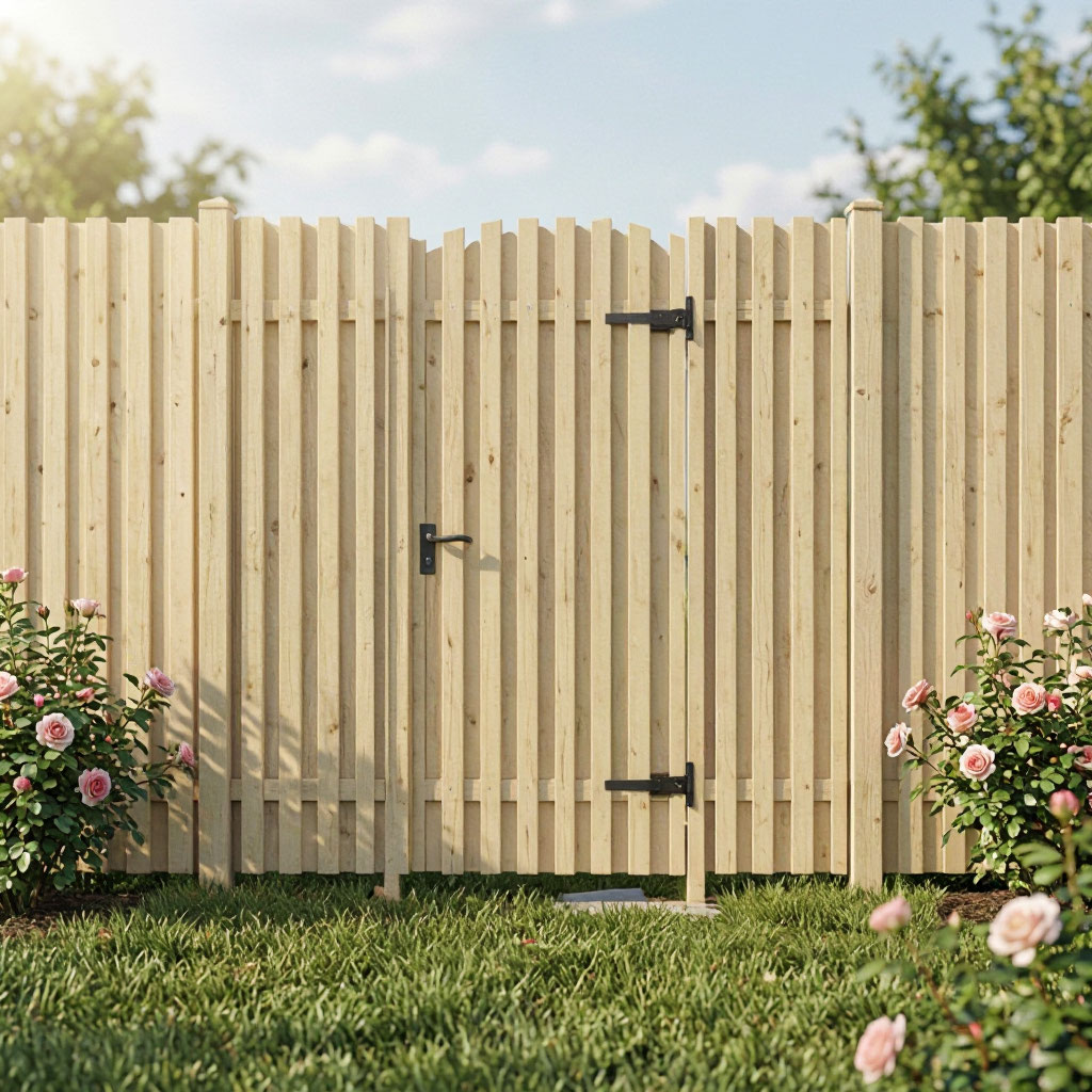 Wooden residential fence and gate after repair work