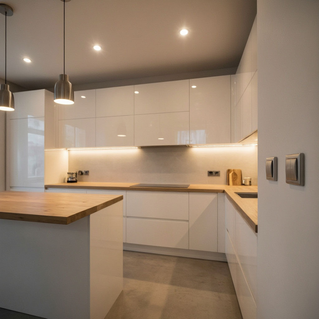 Kitchen lighting and switches after an electrical upgrade